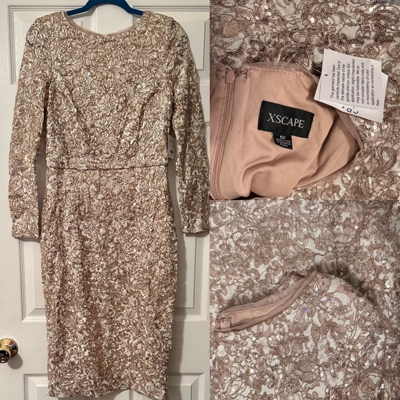 XSCAPE
Midi shimmer Lace Long Sleeve cocktail prom wedding Dress Size 12 - Picture 7 of 14